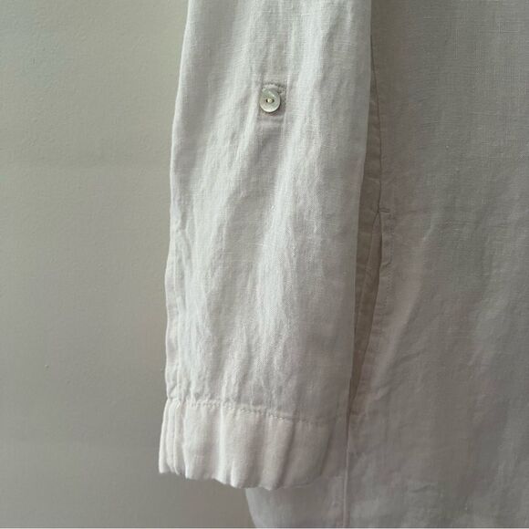 Halston 100% Linen Blazer Jacket White Roll Tab Size Medium Coastal Minimalist - Picture 3 of 8